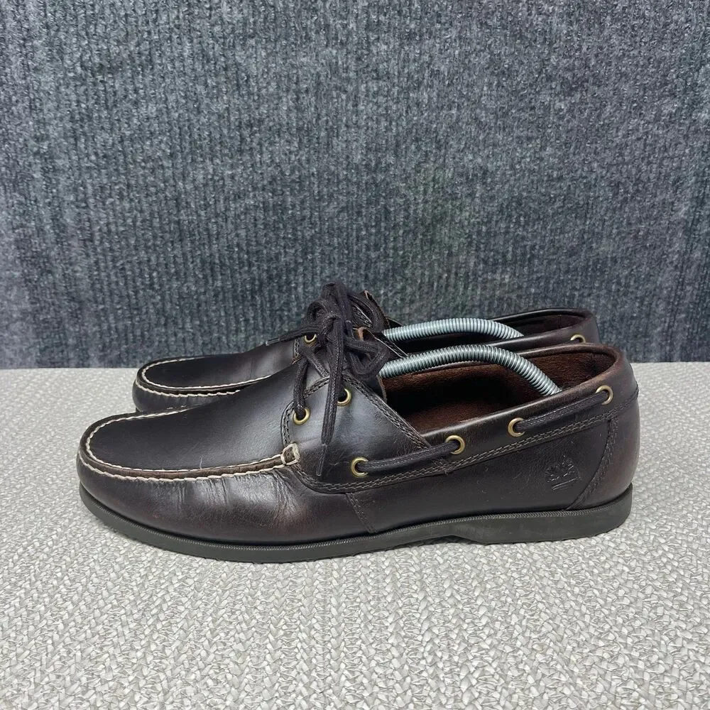 Timberland Cedar Bay Brown Leather Boat Shoes Slip On 2-Eye Mens 11.5 US